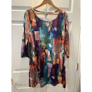 Adore Womens Size Large T-Shirt Dress Multicolor Keyhole Detail B9126-G